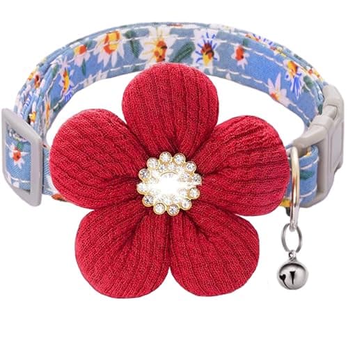 Medium Dog Collar with Flower, Dog Collars for Medium Dogs Collar for Girl Cute Dog Collar with Bell, Adjustable Length