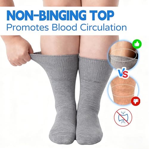 Forcool 6 Pairs Diabetic Men Women Non Binding Loose Top Seamless Toe Wide Ankle Low Cut Cotton Diabetic Edema Diabetes Socks for Summer, Black Grey White, Medium - Thumbnail 3