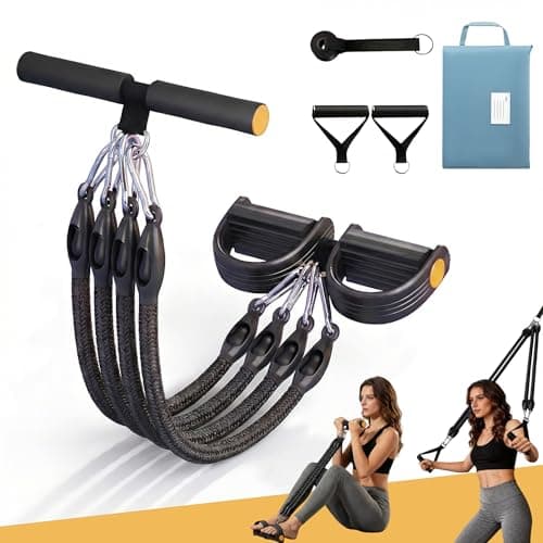 Buyborgood Upgrade Pedal Resistance Band, Multifunction Home Gym Workout Equipment with 4x25lbs Tubes for Sit Up & Arm Exercise, Black - Image 1