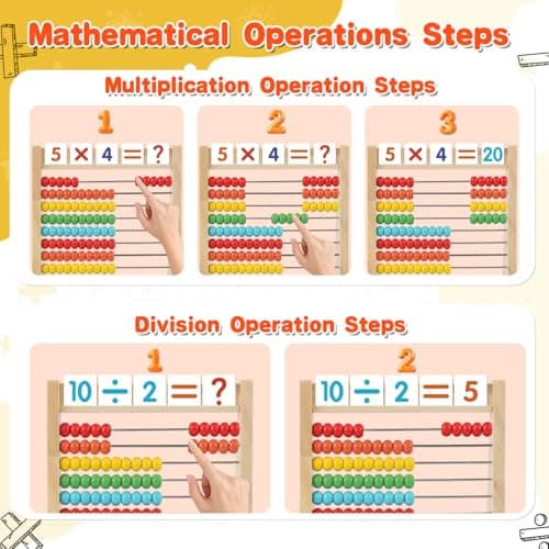 Wooden Abacus for Kids Math Games for Kids 5-7 Abacus Counters Homeschool Counting Toys for 3-5 6-8 Boys Girls Gifts Math Manipulatives Educational Learning Toys for 4 Year Old with Number Cards 1-100 - Thumbnail 4