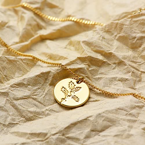 LOYATA Birth Flower Necklace Dainty 14K Gold Plated Necklace Engraved Custom Floral Pendant Necklace Personalized Jewelry Handmade Birthday Gift for Women(Dec.) - Thumbnail 4