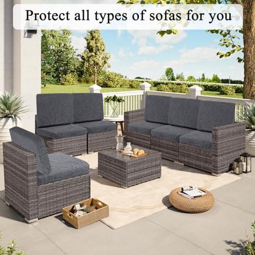 HEBE Stretch Patio Cushion Covers Set 8pcs,Waterproof Outdoor Couch Covers Replacement,Washable Reusable Seat Cushion Slipcovers for Patio Furniture Protector,Chair Cushion Cover - Thumbnail 2