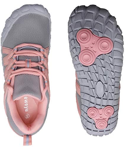 Weweya Barefoot Shoes Women Minimalist Running Five Finger Cleat-Less Bike Shoes Cycling Bicycle Outdoor Training Fitness Camping Bunion Gray Pink US Size 9 9.5 - Thumbnail 5