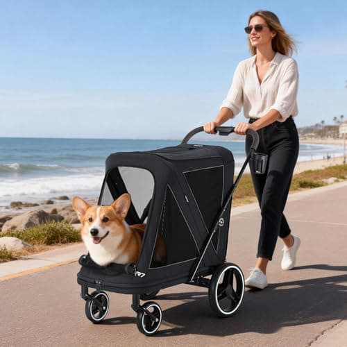 Beberoad Dog Stroller for 2 Dogs, Pet Stroller for Multiple Pets, R7 All-Terrain ER Tires with Shock Absorption, Full Panoramic Mesh Windows, One-Second Fold, Detachable & Washable Waterproof Fiber - Thumbnail 2