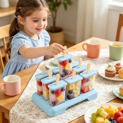 Popsicle Molds Set 9 Pieces with 50 disposable wooden sticks-BPA Free,Easy-Release Ice Pop Molds,Homemade Ice Cream Molds(Blue) - Thumbnail 5