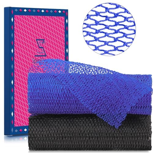 SpiralScgv 2 Pieces African Net Sponge Authentic – Real Authentic Exfoliating Bath Sponges for Silky Smooth Skin, Deep Cleansing Mesh for Full Body, Quick-Drying & Travel-Friendly（Blue Black） - Image 1