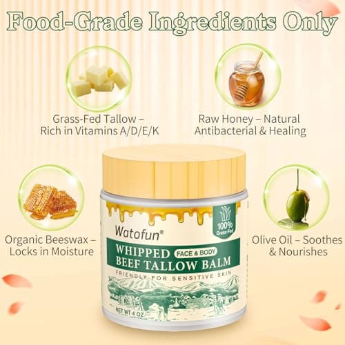Whipped Beef Tallow Balm for Skin - 100% Organic Grass-Fed Tallow & Honey Body Butter, Infused with Olive Oil to Nourish, Soothe & Repair Dry, Cracked, Sensitive Skin- Natural Deep Moisturizer 4 OZ - Thumbnail 2