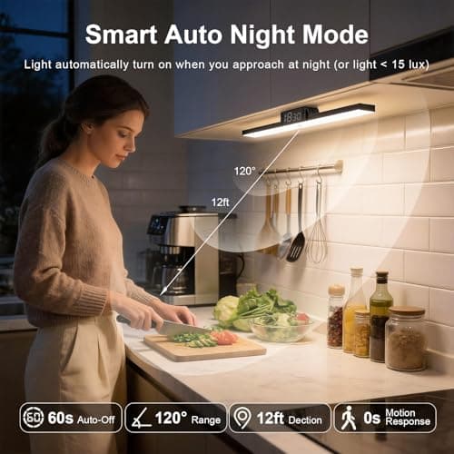 Under Cabinet Lighting with Remote & Timer, Closet Lights Motion Sensored Rechargeable 5000mAh Battery 300LM Kitchen Lighting, Under Counter Motion Lights for Kitchen 72 Magnetic Led Light Bar(Black) - Thumbnail 6