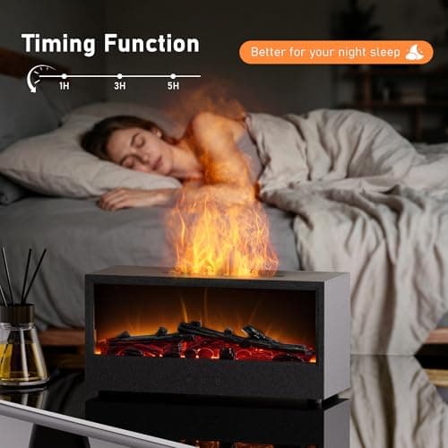 Fireplace Flame Air Diffuser Humidifier,7 Colors Aromatherapy Essential Oil Diffuser, Ultrasonic Aroma Humidifier with Remote Control & Timer for Bedroom, Home, Office, Yoga (Black) - Thumbnail 3