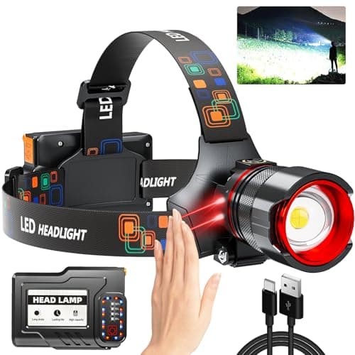 YUSEUB Rechargeable Headlamp 99000 High Lumens, Super Bright LED Head Lamp with Motion Sensor, 12 Modes, IPX7 Waterproof, 125° Adjustable, Zoomable Headlight for Adults, Camping, Cycling, Running - Image 1