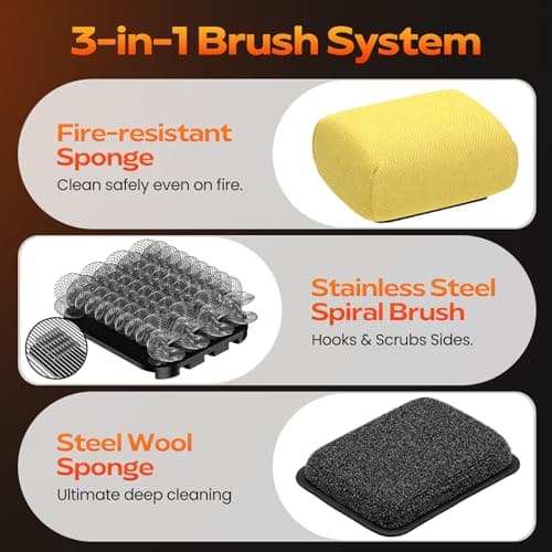 Bristle-Free Grill Brush with Smart AI Pressure Sensor, Electric Grill Brush for Outdoor Grill, BBQ Grill Cleaner with Three Replaceable Brush Heads (Black) - Thumbnail 3