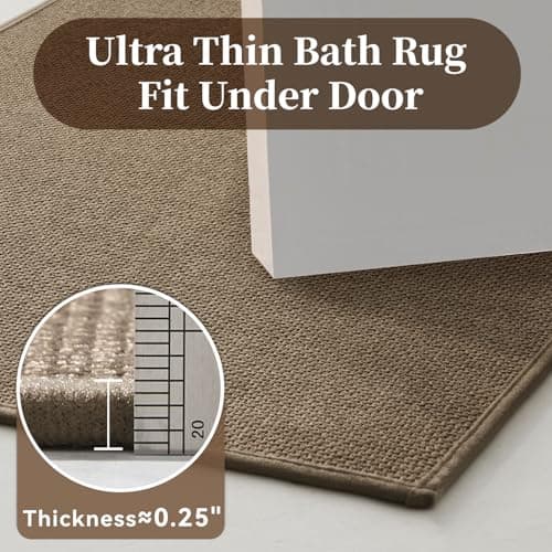 MontVoo Bath Mat Rug-Ultra Thin Non Slip Bath Mats for Bathroom Mat Quick Dry, Rubber Backing Washable Bathroom Rugs Fit Under Door, Absorbent Bath Rugs for Floor,20"x32",Khaki - Thumbnail 5
