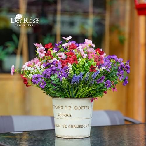 Der Rose 24 Bundles Artificial Flowers for Outdoor Fake Spring Flowers Plants UV Resistant for Home Garden Porch Window Wedding Decor - Thumbnail 6