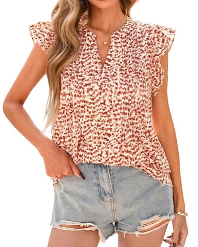 BTFBM Going Out Tops for Women Trendy 2026 Cap Sleeve V Neck Floral Blouses Dressy Casual Cute T Shirts Spring Fashion(Floral Beige,XX-Large) - Image 1
