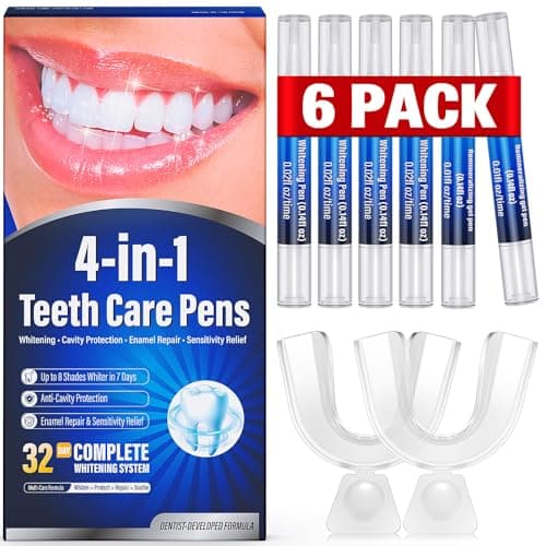Teeth Whitening Pen Kit - 35% Carbamide Peroxide, 4 Whitening Pens + 2 Remineralizing Pens, Enamel Repair, Sensitive Teeth Care, 6 x 0.14 fl oz (Spearmint) - Image 1
