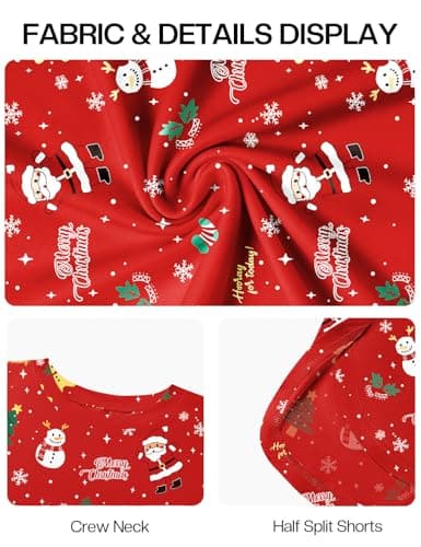JUSTFASHIONNOW Womens Christmas Pajamas Long Sleeve Lounge Set 2 Piece Cute Sleep Wear Printed Sleepwear Comfy Split Short Pajama Set Soft Xmas Outfits Loungewear Pj sets (Red, Large) - Thumbnail 6