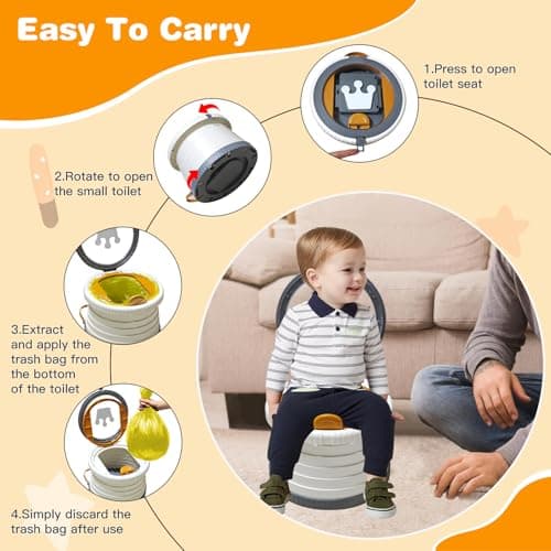 2025 Upgraded Portable Potty Training, Travel Potty for Toddler, portable toilet for kids Foldable, Apply to Seat Emergency Toilet for Camping, Outdoor,Car,3 rolls of garbage bags (Transparent-Gray) - Thumbnail 4