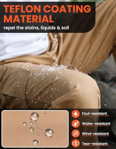 DURAWERK Men's Cargo Pants, Water Resistant Work Pants, Durable Ripstop Tactical Pants, EDC Hiking Pants, Multi Pockets Hunting Pants for Outdoor Climbing Traveling Camping Fishing (Khaki, 34WX30L) - Thumbnail 4
