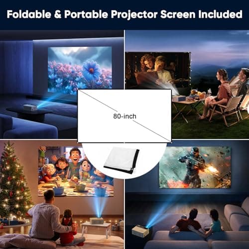 TMY 1080P Full HD Portable Mini Projector, Upgraded Bluetooth Movie Projector with Screen, Compatible with TV Stick Smartphone/HDMI/USB, Indoor & Outdoor Use - Thumbnail 2