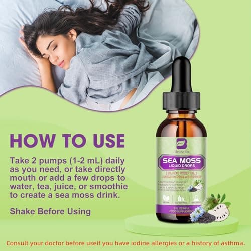 Sea Moss Liquid Drop - Black Seed Oil & Irish Sea Moss Gel with Ashwagandha, Soursop Bitters, Burdock Root, Bladderwrack, Elderberry, 6X Stronger Seamoss Supplment for Immune, Gut Health, Hair Support - Thumbnail 5