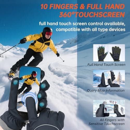 Fashinex Winter Gloves for Men Women, Waterproof Windproof Anti-Slip 10 Fingers Touch Screen Gloves with Thermal Lining for Cold Weather Motorcycle Driving Cycling Skiing Snowboarding Walking - Thumbnail 5