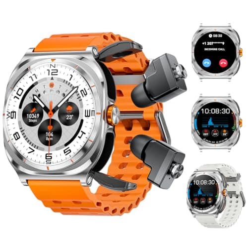 FANCHENGZI Smartwatch with Earbuds(Answer&Make Calls) IP67 Water Resistant Watch(2 Straps), Sports Watches 100+ Sports Modes (Cycling/Fitness/Hiking), DIY Watch Faces for Men Dad Husband (Silver) - Image 1