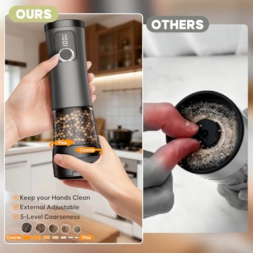 Electric Salt and Pepper Grinder Set - Rechargeable Salt Grinder with Led Power Display - Automatic Pepper Grinder with Storage Base - Pepper Mill with Light for Kitchen - Thumbnail 3
