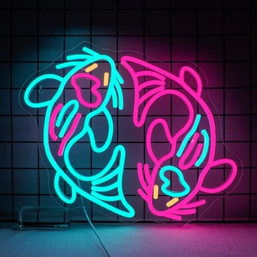 WLHOPE Koi Fish Neon Sign for Wall Decor Koi Carp Neon Light Fish Neon Signs Dimmable Neon Lights Blue Pink Fish LED Light Up Sign for Bedroom Bar Restaurant Office Fishroom Koi Pond - Thumbnail 2