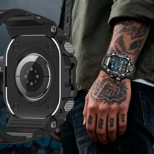 Deczone Band with Rugged Case Compatible with Apple Watch Bands 46mm (Series 11 10), Sport iwatch Bands Protective Bumper Cover for Men (46mm Silver) - Thumbnail 6