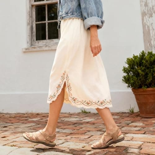 Rihero Women's Orthopedic Flat Sandals with Arch Support Cork Footbed Comfortable Casual Walking Orthotic Flat Sandals Gold Gold Cork Size 5.5 - Thumbnail 3