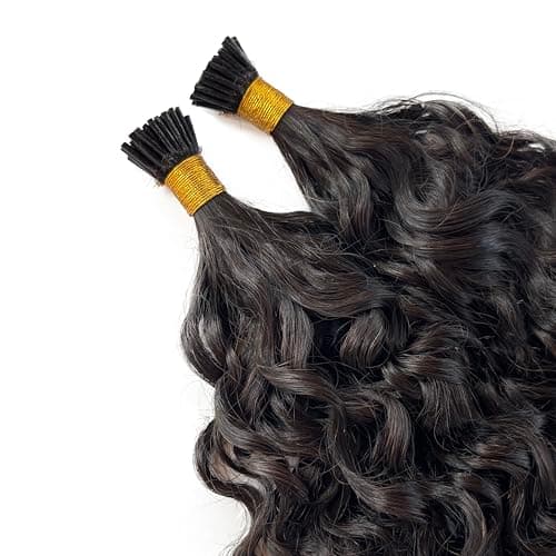 Licoville Human Hair I Tip Extensions Water Wave 12 Inch 100 Strands, Silky Soft Cold Fusion Wet and Wavy I Tip Extensions Real Remy Hair for Natural, Voluminous Look, #1B Natural Black Color - Thumbnail 5