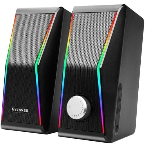 Nylavee Computer Speakers, Hi-Fi Stereo Sound PC Speakers with Bluetooth 5.0 and 3.5mm AUX-in, 14W AC Powered, Built-in Equalizer Modes and RGB Lights for Desktop PC, Monitor, Laptop, PS5, Xbox - Image 1