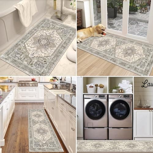 Yamaziot Boho Washable Kitchen Rugs Sets of 3, Non Slip Kitchen Mats for Floor with Rubber Backing, Waterproof & Stain Resistant Carpet Runner Throw Rug for Kitchen, Laundry Room, Hallway - Thumbnail 6