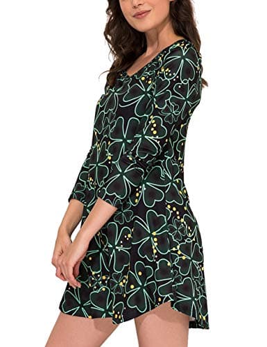 Aphratti Womens Long Sleeve St Patricks Day Cute Clover Print Casual Tunic Dress Black/Clover 3X-Large - Image 1