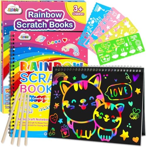 ZMLM Scratch Paper Art-Crafts Gift: 2 Pack Rainbow Notebooks Supplies Toys Easter Basket Stuffers for 3 4 5 6 7 8 9 10 Years Old Girls and Boys Kids Valentine's Day Birthday Party Games (Yellow) - Image 1