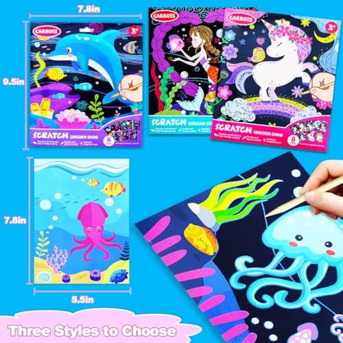 BAOXUE Scratch Art for Kids, Sea Black Rainbow Scratch Paper Set-Arts and Crafts & Supplies, DIY Activity & Party Games, Magic Paper Gifts for Toddlers, Girls, Boys - Thumbnail 6