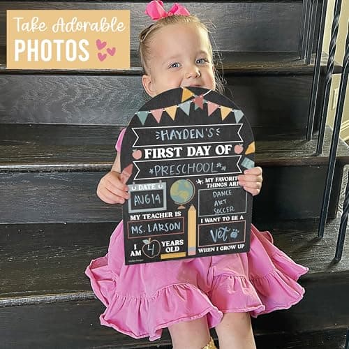 My First Day of School Sign with Markers -11x14 Back to School Signs First and Last Day, Kindergarten Chalkboard Signs, Pre K Sign Board, Preschool Board, Reusable Photo Prop for Kids - Thumbnail 5