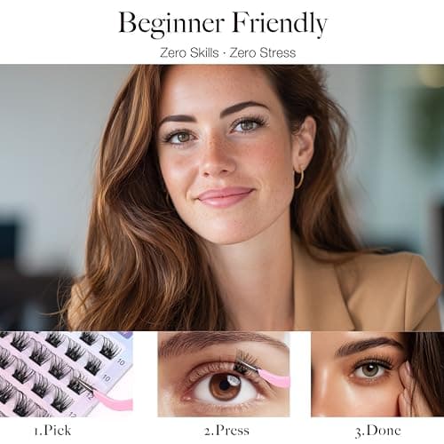 JoMay Self Adhesive Eyelashes, Press on Lashes No Glue Needed, Glueless Lashes Pre-Glued Natural Cluster Extension Kit D Curl For Beginners, No Sticky Residue 1 Step DIY 48PCS 10-16mm X01 - Thumbnail 3