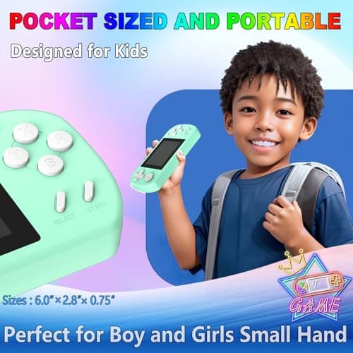 TEBIYOU Handheld Games for Kids Built-in 218 Video Games, Portable Kids Travel Toys for Ages 4-13 with Rechargeable Battery 3.0" HD Screen, Mini Gaming Player Birthday Gifts for Boys Girls (Cyan) - Thumbnail 4