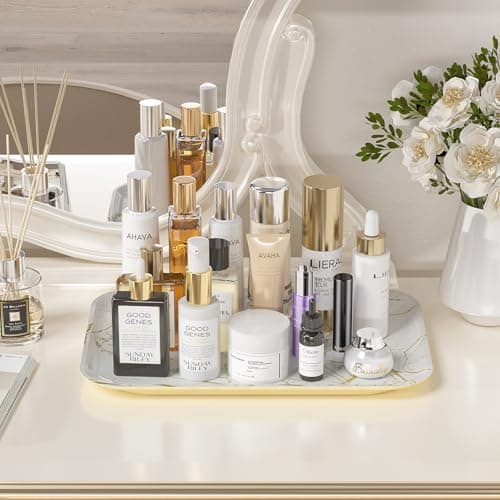 Weenson Bathroom Vanity Tray for Makeup Jewelry Candle Perfume Decor Toilet Tank, Serving Tray for Food Snacks, Kitchen Tray for Countertop Soap Dispenser Spice Coffee Nightstand11.8”L x 7.9”W x 0.8”H - Thumbnail 3