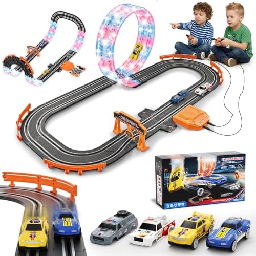 9.86ft 2-in-1 Slot Car Track Sets Toy - with 4 Cars, Battery or Electric Car Track Set with Dual Racing Game, Flash Circular Track, Lap Counter,Birthday Xmas Gifts Toys for Boys(S2-Raven) - Image 1