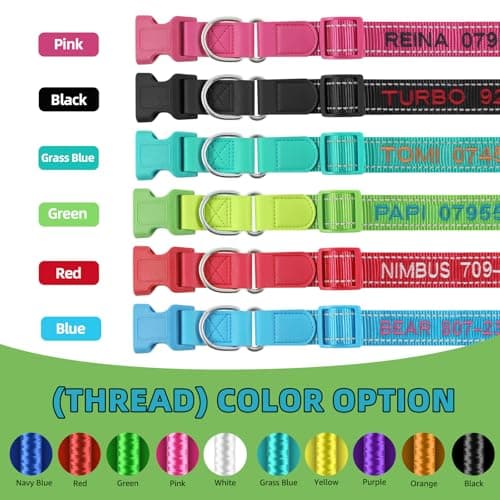 Custom Nylon Reflective Dog Collar, Personalized Embroidered Dog Collar with Name and Phone Number, Upgraded D-Shaped Leather Ring, 4 Adjustable Sizes - for Boy, Girl Dogs (Embroidery) - Thumbnail 5