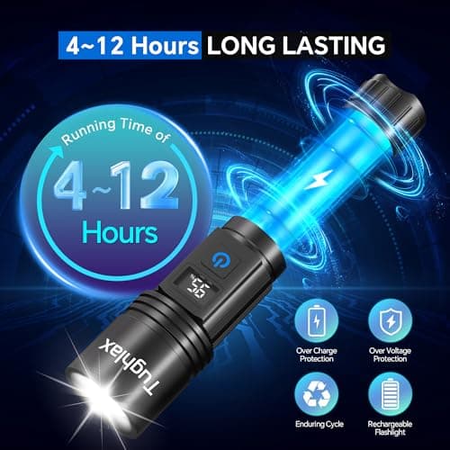 Tughlax 3Pack Rechargeable Flashlights High Lumens, Super Bright Flashlight with LCD Digital Display, 5 Modes Adjustable LED Flashlight Tactical Flashlights High Powered, Flash Lights for Emergency - Thumbnail 4