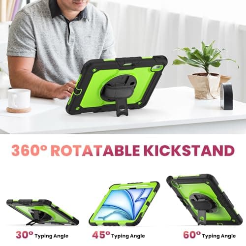 WEGLS Case for iPad Air 11 inch Case (M3 2025/ M2 2024)/ for Air 6th Generation with Screen Protector Pencil Holder, 360 Rotating Hand Strap & Stand, Green - Thumbnail 4