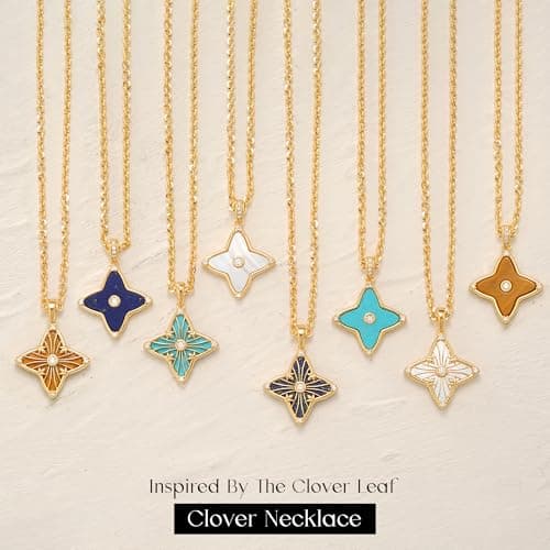 MYEARS Women Clover Necklace Pendant Mother of Pearl Cubic Zirconia 14K Gold Simple Dainty Chain Everyday Trendy Lucky Jewelry - Thumbnail 6
