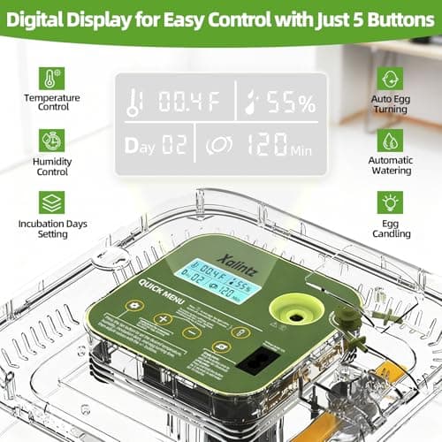 Automatic 12 Egg Incubator - Digital Temperature/Humidity Display, Hatch Day Countdown, Auto Egg Turner & Candler with 360° View for Hatching Chicken, Duck, Quail Eggs - Thumbnail 2