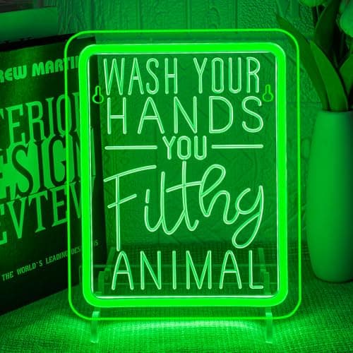 Bathroom Neon Sign Wash Your Hands You Filthy Animal Neon Signs for Wall Decor Funny Led Lights Green Light Up for Home Restroom Toilets Bar Party Decortion Interesting Gifts - Image 1