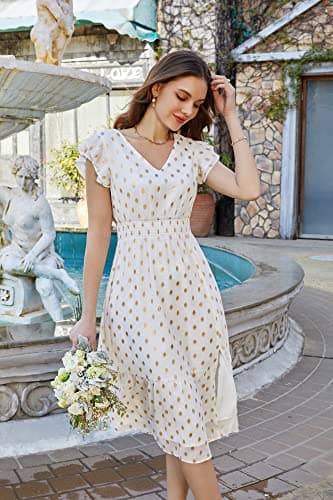 GRACE KARIN 2026 Womens Summer Dresses V Neck Ruffle Sleeve Floral Boho Beach A-Line Dress White-Polka Dot Small - Thumbnail 6
