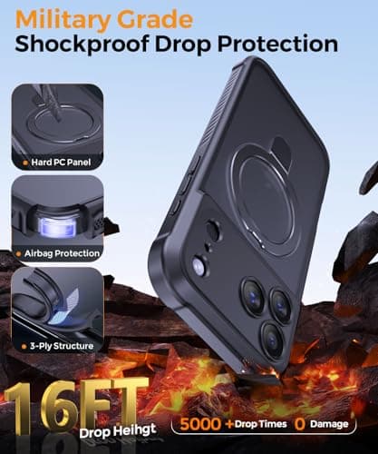 MOCCA Design for iPhone 17 Pro Max Case, Compatible with Magsafe [Premium Invisible Magnetic Ring Stand] [Military Drop Protection] Full Camera Guard Translucent Matte Slim Phone Cover 6.9",Black - Thumbnail 5