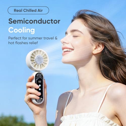 Portable Handheld Fan, Personal Mini Fan Ice Cooling, Hand Held Fan 1-199 Speeds, Rechargeable Turbo Fan Up to 19H, Makeup Fan with Flashlight & Phone Holder, Ideal for Outdoor & Travel (White) - Thumbnail 2